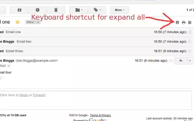 Gmail Expand all keyboard shortcut  from Chrome web store to be run with OffiDocs Chromium online