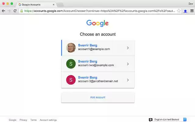 Pemilih Akaun Google daripada kedai web Chrome untuk dijalankan dengan OffiDocs Chromium dalam talian