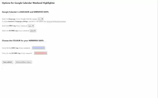 Google Calendar Weekend Highlighter  from Chrome web store to be run with OffiDocs Chromium online