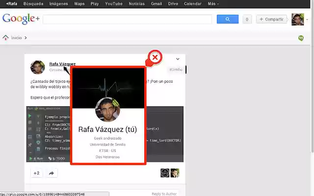 Google+ Hovercard Blocker  from Chrome web store to be run with OffiDocs Chromium online