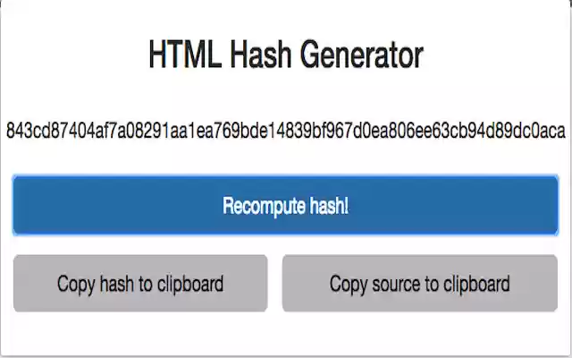 HTML Hash Generator  from Chrome web store to be run with OffiDocs Chromium online