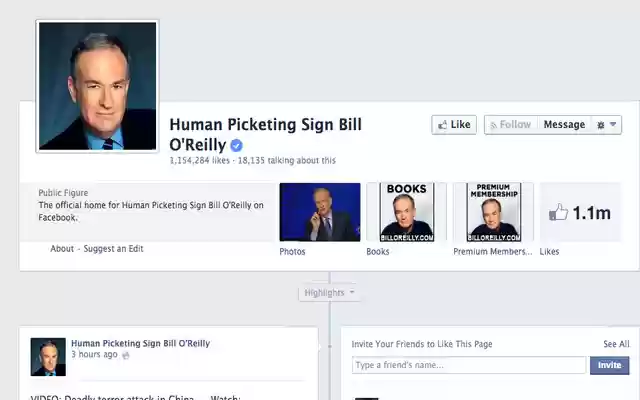 Human Picketing Sign Bill OReilly  from Chrome web store to be run with OffiDocs Chromium online