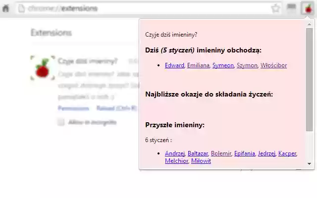 Imieniny. Życzenia na każdą okazję.  from Chrome web store to be run with OffiDocs Chromium online