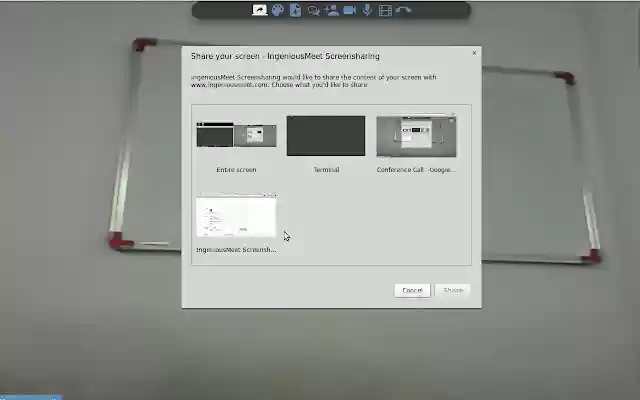IngeniousMeet Screensharing  from Chrome web store to be run with OffiDocs Chromium online