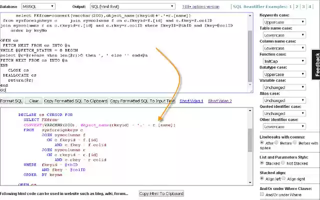 Instant SQL Formatter  from Chrome web store to be run with OffiDocs Chromium online