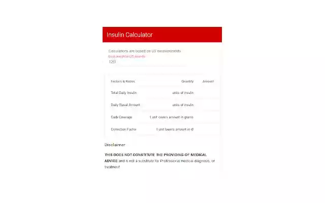 Insulin Calculator from Chrome web store to be run with OffiDocs Chromium online Insulin Calculator from Chrome web store to be run with OffiDocs Chromium online