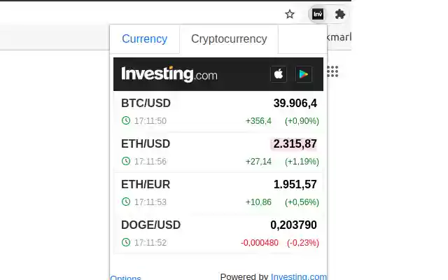 Investing.com Tiền tệ từ cửa hàng Chrome trực tuyến sẽ chạy bằng OffiDocs trực tuyến trên Chrome