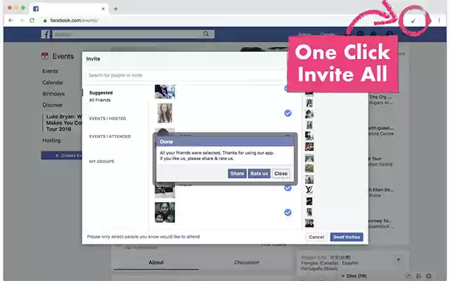 Invite a todos los amigos para Facebook™ de Chrome web store para que se ejecute con OffiDocs Chromium en línea