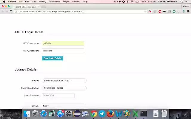 IRCTC Tatkal Helper from Chrome web store to be run with OffiDocs Chromium online IRCTC Tatkal Helper from Chrome web store to be run with OffiDocs Chromium online