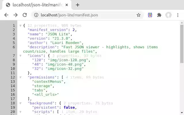 JSON Lite  from Chrome web store to be run with OffiDocs Chromium online