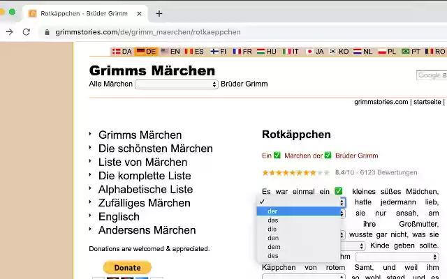 LearnLang  from Chrome web store to be run with OffiDocs Chromium online