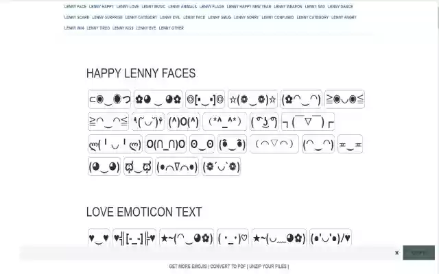 Lenny Face Copy pour Google Chrome™ de la boutique en ligne Chrome doit être exécuté avec OffiDocs Chromium en ligne