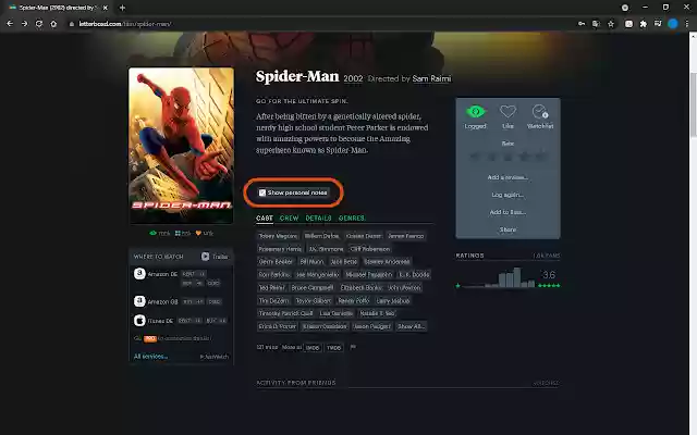 Letterboxd Personal Notes từ cửa hàng Chrome trực tuyến sẽ được chạy với OffiDocs Chromium trực tuyến