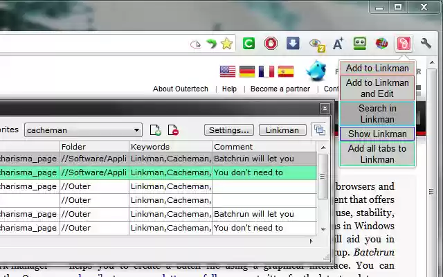 Linkman  from Chrome web store to be run with OffiDocs Chromium online