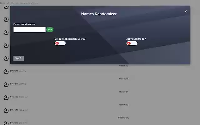 Mattermost Names Randomizer  from Chrome web store to be run with OffiDocs Chromium online