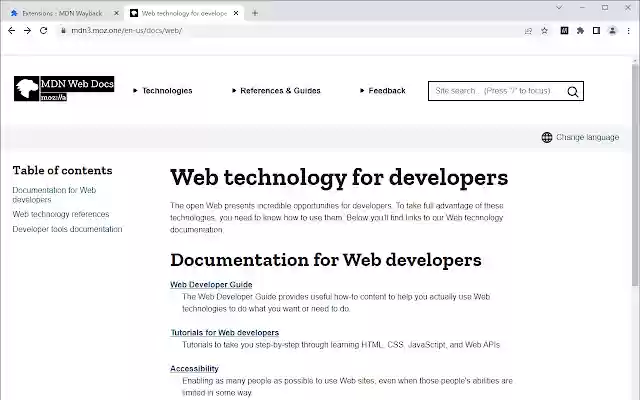 MDN Wayback  from Chrome web store to be run with OffiDocs Chromium online