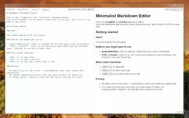 يتم تشغيل Minimalist Markdown Editor من متجر Chrome الإلكتروني مع OffiDocs Chromium عبر الإنترنت