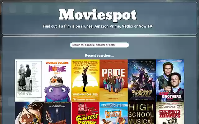 Moviespot UK van de Chrome-webwinkel wordt uitgevoerd met OffiDocs Chromium online