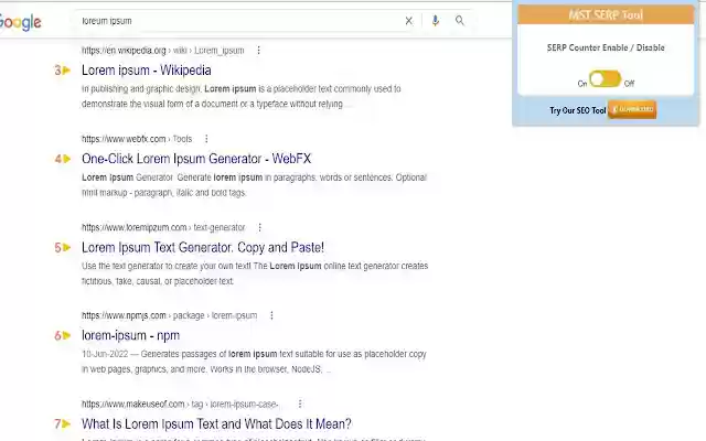 MST SERP Counter SEO เครื่องมือตรวจสอบ SERP ฟรีจาก Chrome เว็บสโตร์ที่จะรันด้วย OffiDocs Chromium ออนไลน์