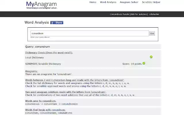 My Anagram  from Chrome web store to be run with OffiDocs Chromium online