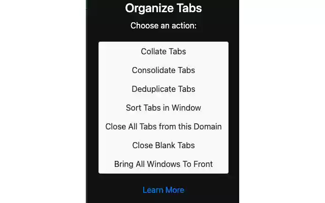 Organize Tabs  from Chrome web store to be run with OffiDocs Chromium online