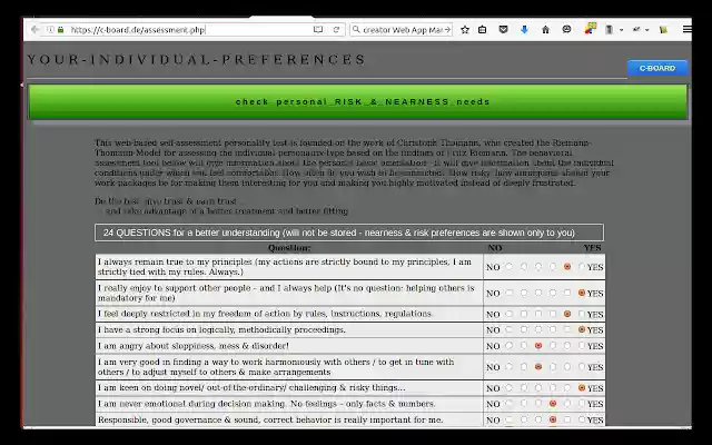 PERSONALITY TEST  from Chrome web store to be run with OffiDocs Chromium online