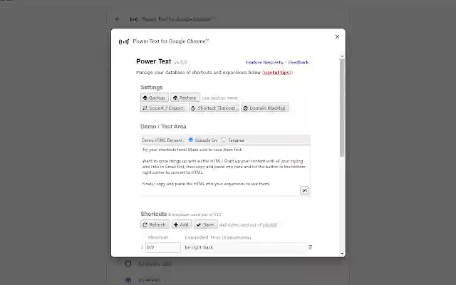 Power Text for Google Chrome™  from Chrome web store to be run with OffiDocs Chromium online