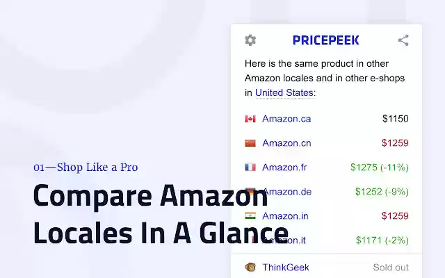 Pricepeek Price Comparison for Amazon  from Chrome web store to be run with OffiDocs Chromium online