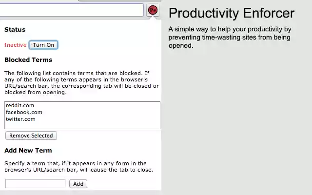 Productivity Enforcer din magazinul web Chrome va fi rulat cu OffiDocs Chromium online