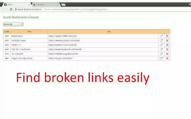 Quick Bookmark Cleaner  from Chrome web store to be run with OffiDocs Chromium online