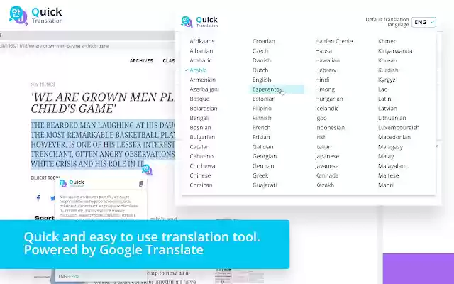 Quick Translation  from Chrome web store to be run with OffiDocs Chromium online