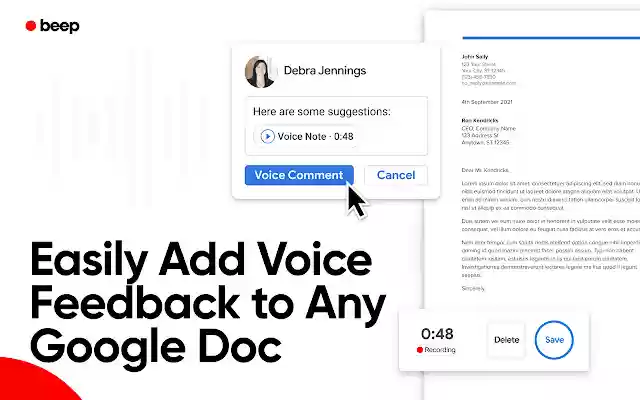 Record Voice Comments in Google Docs Beep  from Chrome web store to be run with OffiDocs Chromium online