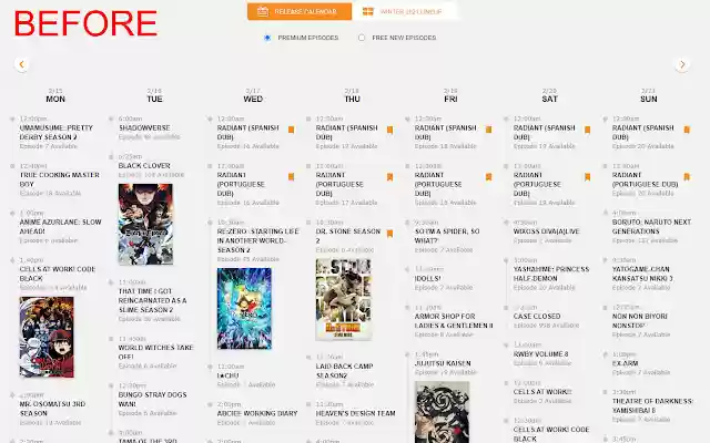 Remove Crunchyroll simulcast calendar dubs  from Chrome web store to be run with OffiDocs Chromium online