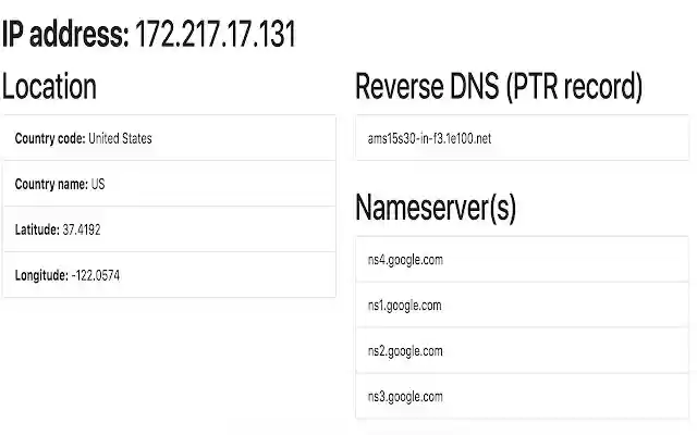 Retrieve IP and DNS information  from Chrome web store to be run with OffiDocs Chromium online