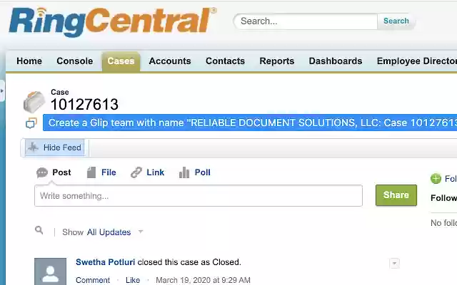 RingCentral Team Messaging Salesforce  from Chrome web store to be run with OffiDocs Chromium online