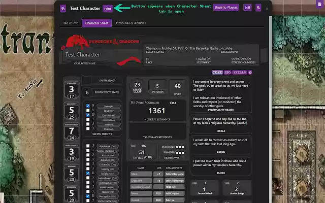 Roll20 Character Sheet Printer  from Chrome web store to be run with OffiDocs Chromium online