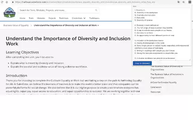Salesforce Trailhead Quiz Extractor  from Chrome web store to be run with OffiDocs Chromium online