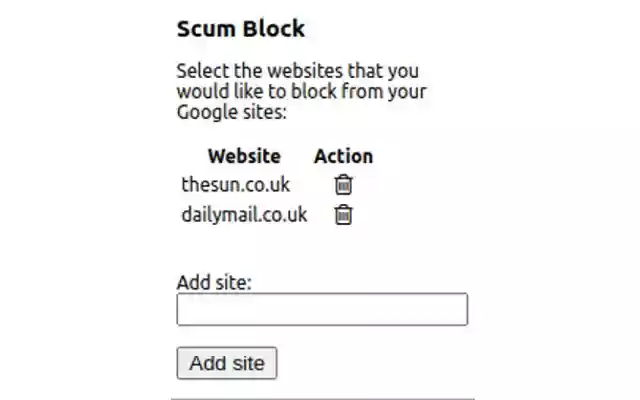 Scum Block  from Chrome web store to be run with OffiDocs Chromium online