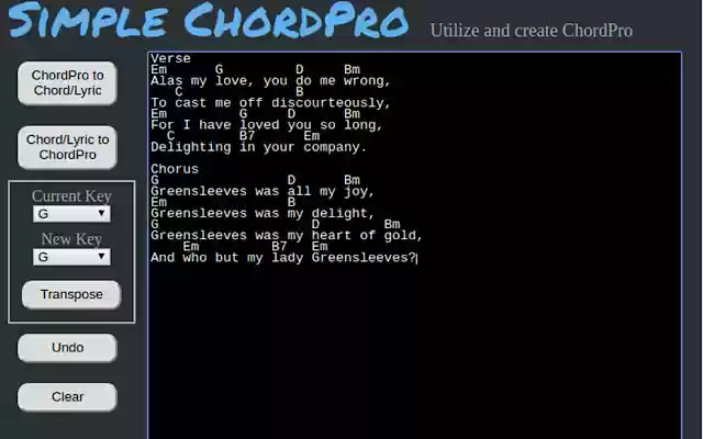 Simple ChordPro  from Chrome web store to be run with OffiDocs Chromium online