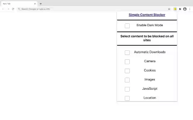 Simplu Content Blocker din magazinul web Chrome care va fi rulat cu OffiDocs Chromium online