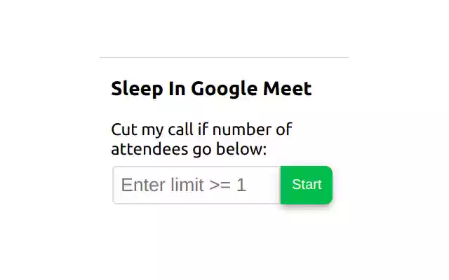 Sleep In Google Meet  from Chrome web store to be run with OffiDocs Chromium online