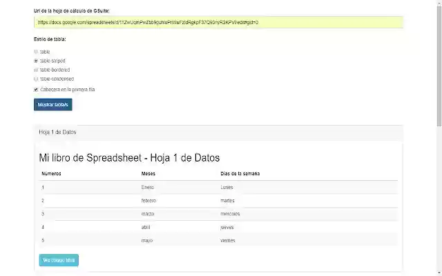 Spreadsheet to HTML with Bootstrap  from Chrome web store to be run with OffiDocs Chromium online