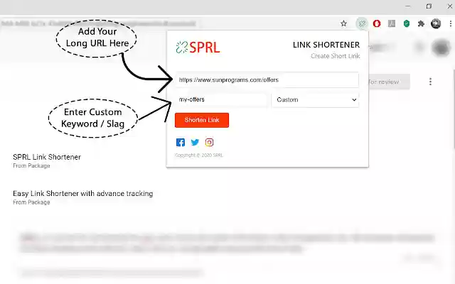 SPRL Link Shortener  from Chrome web store to be run with OffiDocs Chromium online