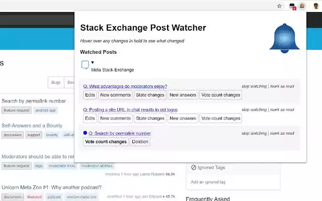 Chrome Web ストアの Stack Exchange Post Watcher を OffiDocs Chromium online で実行