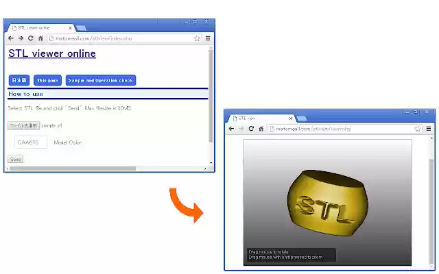 STL viewer online  from Chrome web store to be run with OffiDocs Chromium online