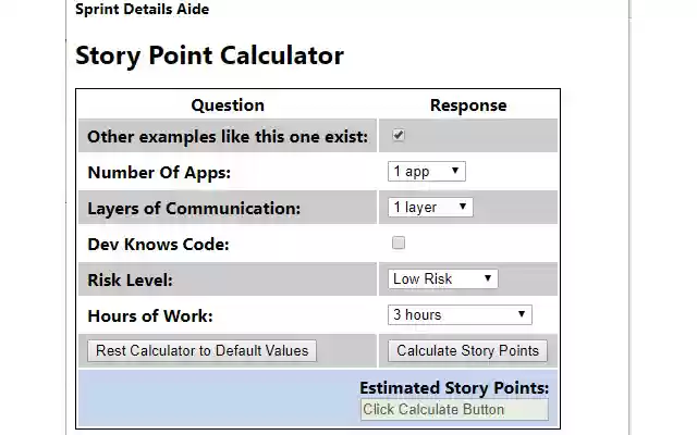 Story Point Calculator  from Chrome web store to be run with OffiDocs Chromium online