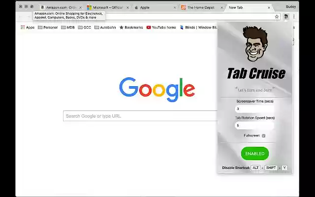 Tab Cruise  from Chrome web store to be run with OffiDocs Chromium online