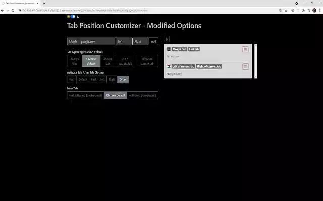 Tab Position Customizer Modified from Chrome web store to be run with OffiDocs Chromium online Tab Position Customizer Modified from Chrome web store to be run with OffiDocs Chromium online
