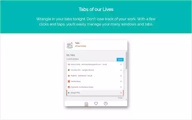 Tabs of our Lives Manage Your Tabs Now  from Chrome web store to be run with OffiDocs Chromium online