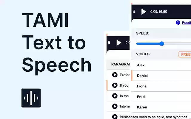 TAMI Text to Speech từ cửa hàng Chrome trực tuyến sẽ chạy bằng OffiDocs Chrome trực tuyến